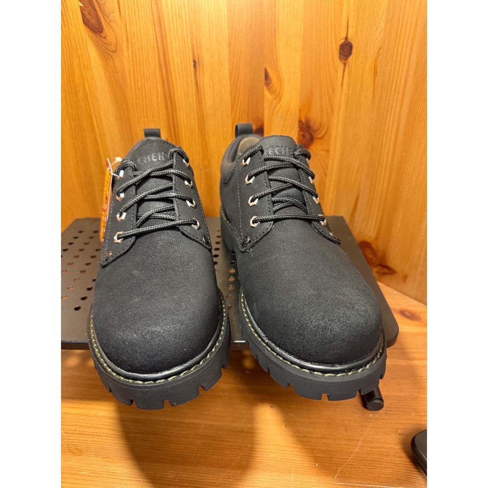 Skechers 7111 Men's 10.5 Black Leather Scuff Resistant Lace Up Shoes